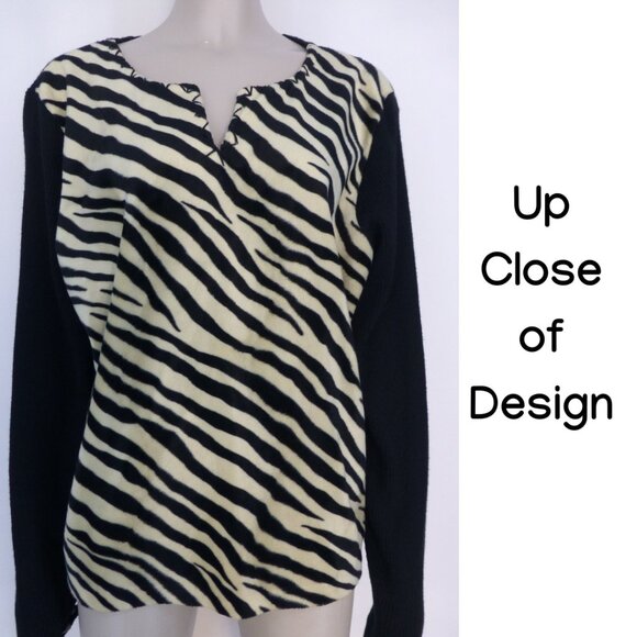 Carole Little Wool-Blend, Zebra Animal Print, Long Sleeve Top - Picture 4 of 11